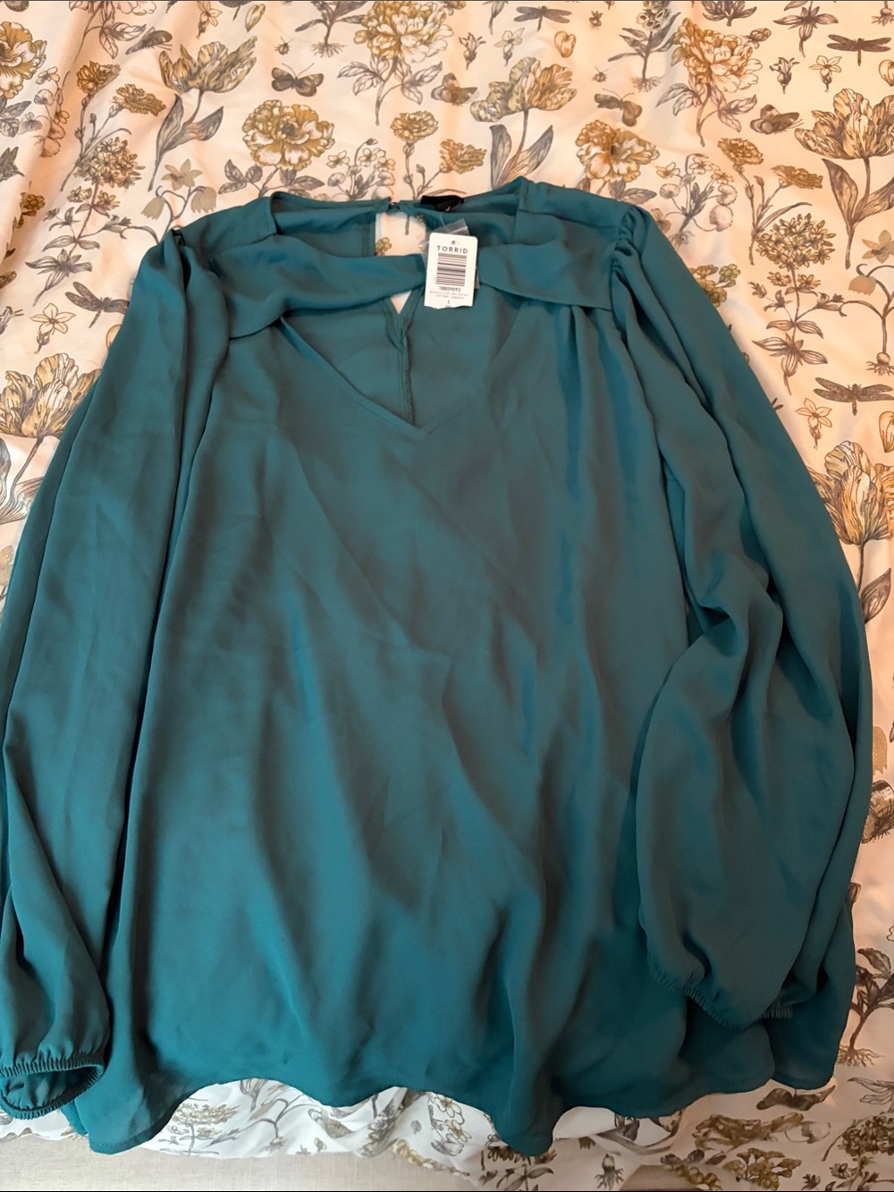 torrid Teal V-Neck Long-Sleeve Blouse